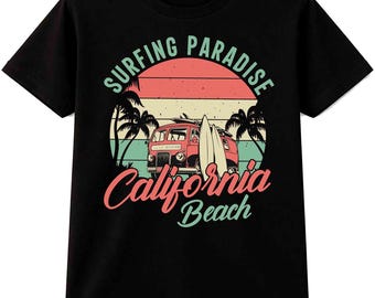 California Beach Surf Van Tee Retro Vintage Heren Dames Zomer T-shirt