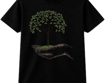 -shirt nature arbre dans la main | T-shirt à imprimé botanique respectueux de l'environnement Hommes Femmes