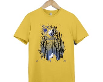 Scary Campfire Bear T-Shirt Men Women, Horror Forest Graphic Tee, Camp Gift