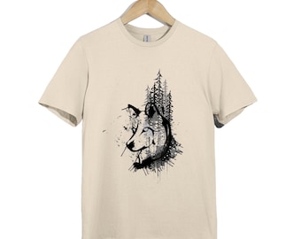 Grunge Wolf Forest T-Shirt | Wild Wilderness Nature Graphic Tee Men Women