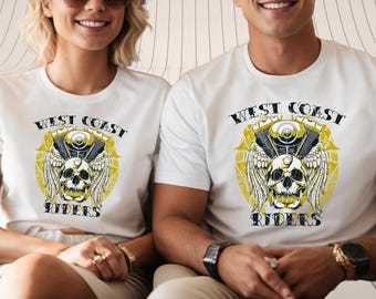 Camiseta com caveira de motociclista: camiseta gráfica West Coast Riders