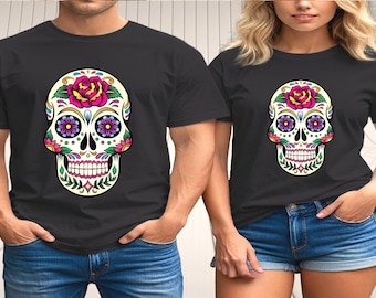 Floral Sugar Skull T-Shirt | Day of the Dead Unisex Graphic Tee