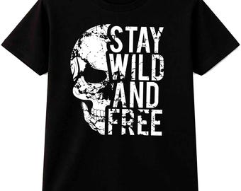Camiseta Caveira Grunge Desgastada | Camiseta Estampada Stay Wild Free Masculina Feminina