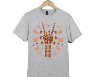Camiseta de guitarra con esqueleto de rock, camiseta de guitarra con mano de metal, camiseta unisex para músicos