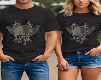 Winged Skull Helmet T-Shirt: Gothic Biker Punk Rock Tee