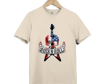 T-shirt tête de mort rock'n'roll : t-shirt à motif guitare drapeau des États-Unis