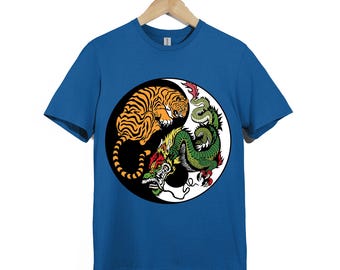 Tiger Dragon Yin Yang T-Shirt | Biker Martial Arts Graphic Tee Men Women
