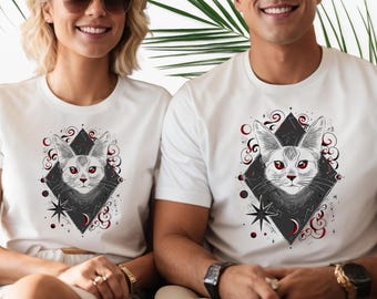 Camiseta Mystic Cat, Camiseta gótica bruja celestial