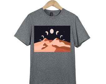 Mond Phasen Wüste T-Shirt: Boho Himmliche Landschaft Tee
