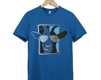 Camiseta con gafas de sol de cabra divertidas, camiseta gráfica retro con arte animal