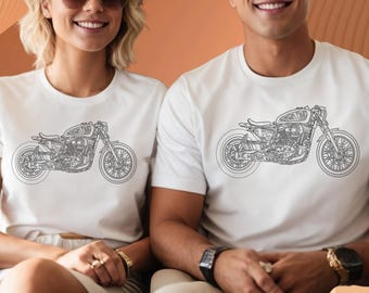 Cafe Racer Motorcycle T-Shirt: Vintage Line Art Graphic Tee