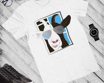Camiseta con cabra y gafas de sol / Camiseta con estampado de animal divertido