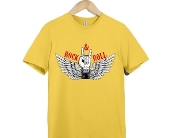 T-shirt met gevleugelde gitaarkop: T-shirt uniseks rockmuziek