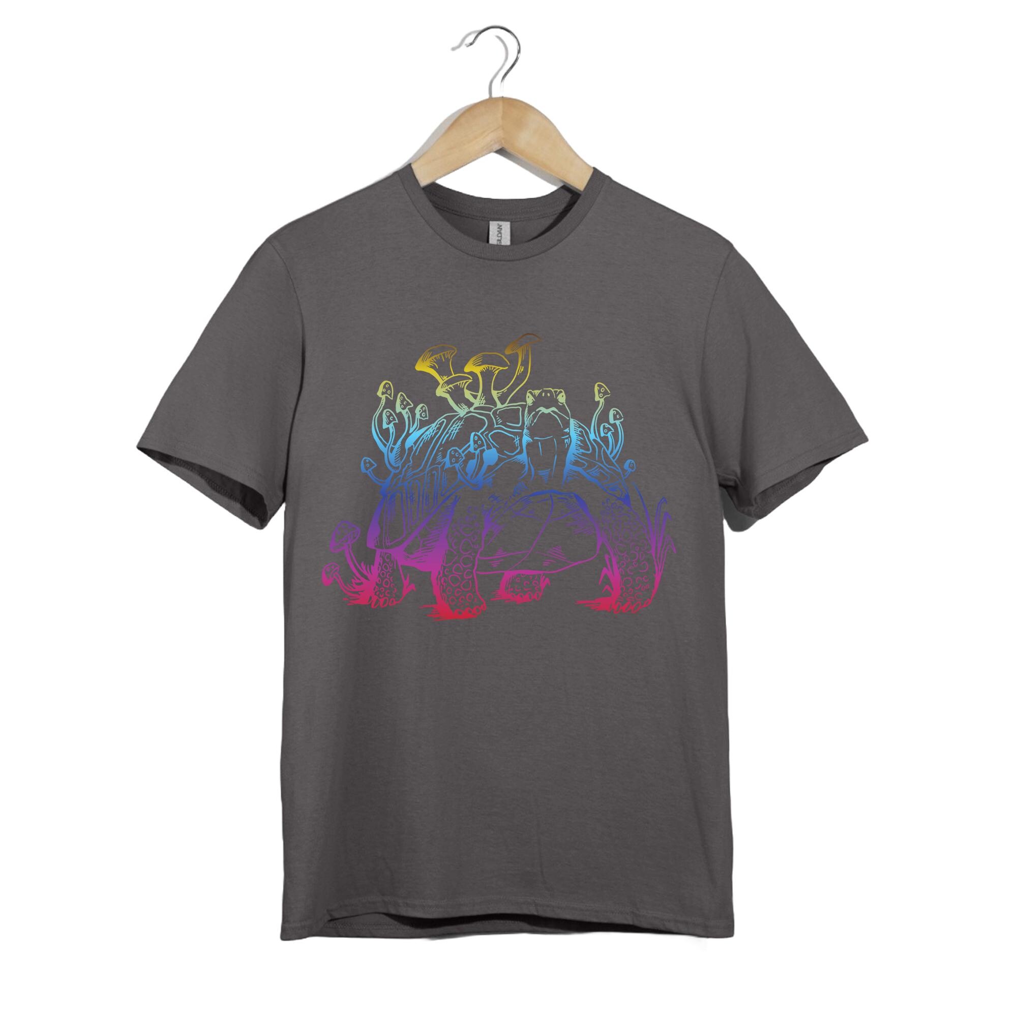 キノコ亀Tシャツ、トリッピーサイケデリックレインボータートルTシャツ 