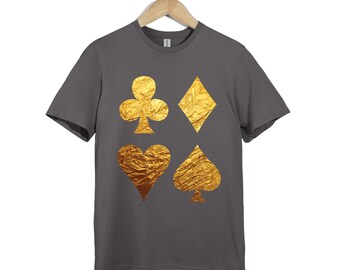Camiseta con traje de póker dorado: camiseta gráfica de lujo para jugadores de casino