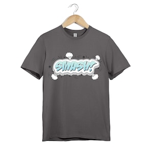 Camiseta unisex de cómic Smash / Camiseta retro con explosión de arte pop / Camiseta con divertidos efectos de sonido de dibujos animados / Camiseta con gráfico de nube de auge / Camiseta estilo Smash