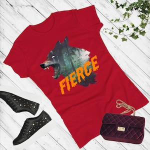 Fierce Wolf T-Shirt for Her–Wild Forest Animal Graphic Tee–Bold Nature-Inspired Shirt for Women–Alpha Wolf Vibes–100% Cotton Empowering tee
