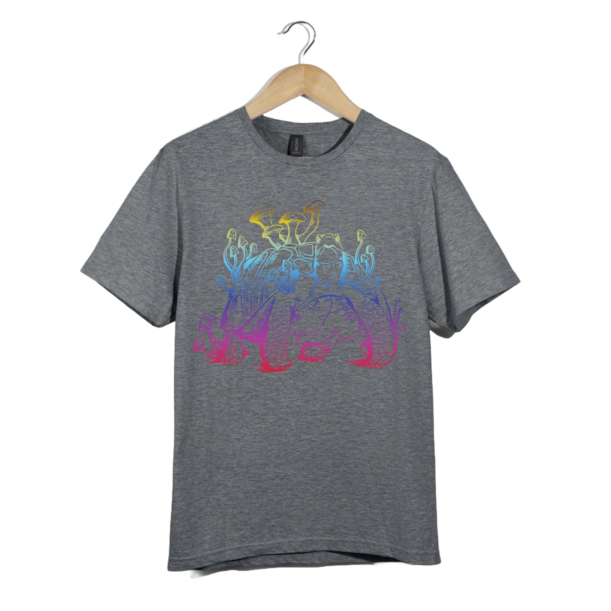 キノコ亀Tシャツ、トリッピーサイケデリックレインボータートルTシャツ 