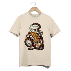 Tiger vs Snake Graphic T-Shirt: Asian Biker Streetwear