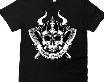 Camiseta nórdica vikinga Valhalla / Camiseta con estampado de calavera de guerrero para hombre y mujer