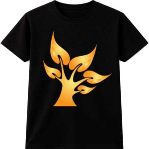 抽象的な炎の木のTシャツ | ボヘミアンスピリチュアルな炎の葉のグラフィックTシャツ（男女兼用）