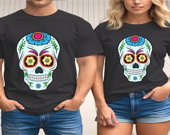 Blue Sugar Skull T-Shirt – Day of the Dead Floral Design