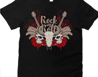 Rock and Roll Skull T-Shirt: Vintage Guitar, Biker Streetwear