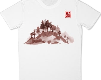 Japanese Forest T-Shirt :Zen Sumi-e Graphic Tee for Men and Women