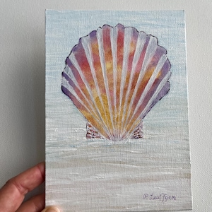 Scallop Seashell Painting, Beach House Decor, Original Art