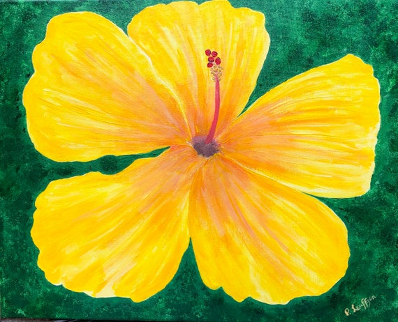Large Yellow Hibiscus Flower Painting Beach House Wall Decor | Etsy