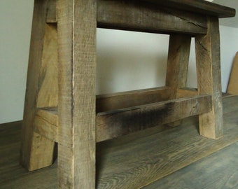 Banc wabi sabi chêne, petit banc en vieux bois