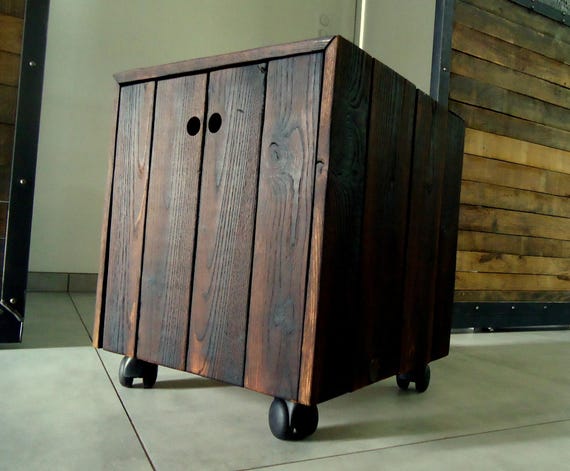 storage for fire logs, wooden stool, "shou-sugi-ban" burned wooden stool, end table, coffee table