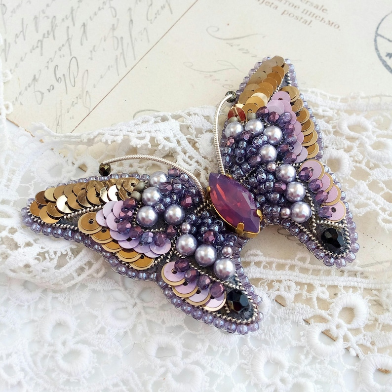 Beaded Butterfly Brooch Embroidered brooch Moth brooch Etsy