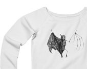 Taxidermy Bat Women 39 s Sponge Fleece Wide Neck Sweatshirt Halloween Witchy Vampire Goth Gothic Fall