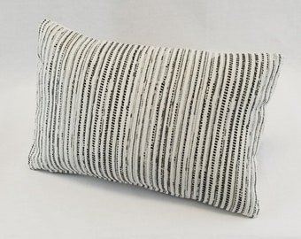 Ivory WhiteBlack Blended Vertical Striped Decorative Lumbar Pillow Covers ONLY Encore Ink Blot
