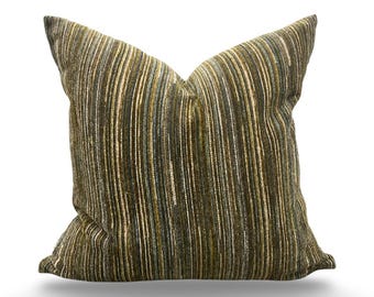 Decorative Pillow Multi Neutral Vertical Striped Textured Velvet  20X20" - Knife Edge Cover
