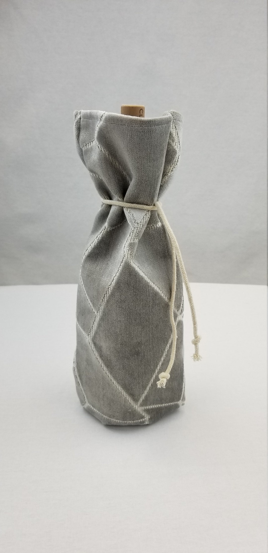 Velvet Wine Bottle Bag Grey/white Etsy