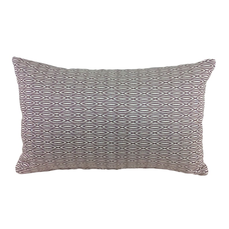 12 x 18 Lumbar Toss Pillow Covers Linen and Metallic Lilac Skinny Horizontal Ovals Within Metallic Diamonds