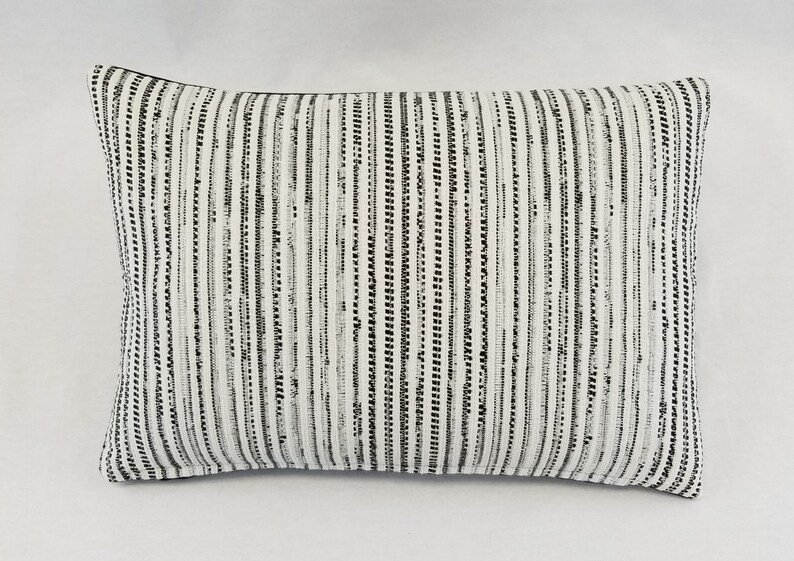 Ivory WhiteBlack Blended Vertical Striped Decorative Lumbar Pillow Covers ONLY Encore Ink Blot