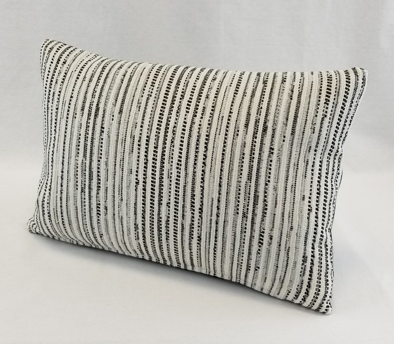 Ivory WhiteBlack Blended Vertical Striped Decorative Lumbar Pillow Covers ONLY Encore Ink Blot