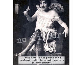 Conjugal Visit:  vintage photograph greeting card; humorous, funny, silly, cute, sarcastic.  #1201