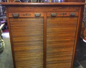 Antique Oak Filing Cabinet with Tambour Doors
