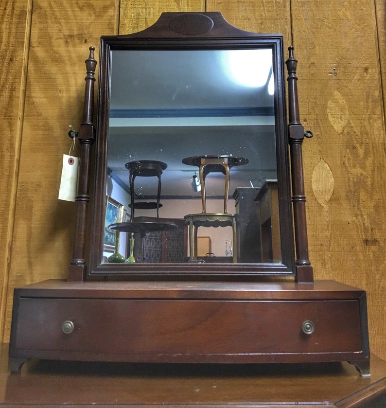 Vintage Dresser Shaving Mirror Mahogany Woodproperty Of Etsy