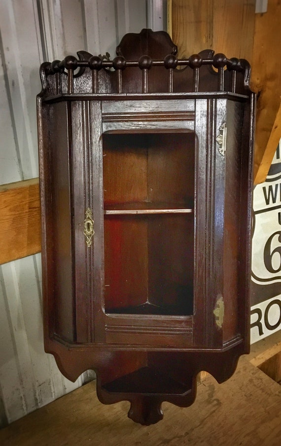 Eastlake Corner Cabinet Dark Walnut Wall Mount Hanging Etsy