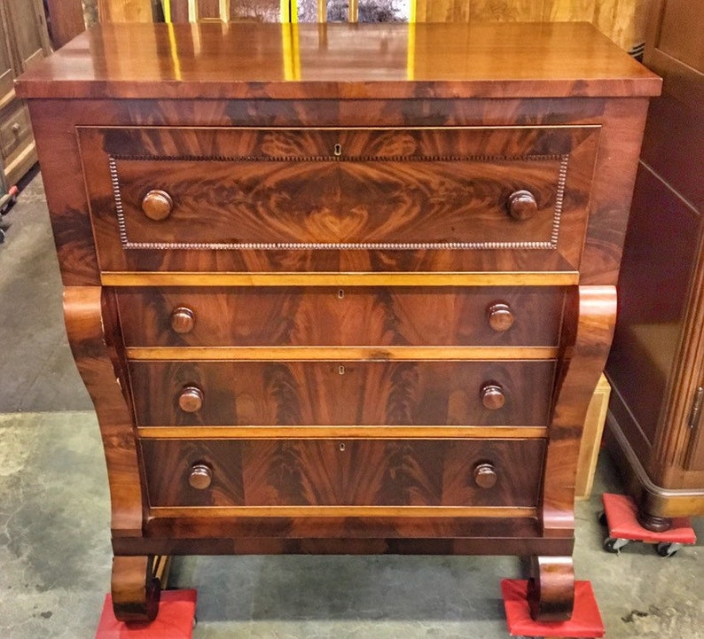 Antique Butler S Desk Chest Of Drawers Flame Mahogany Etsy
