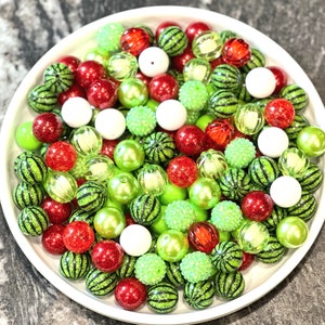 20mm Watermelon Bubblegum Beads, Chunky Bead Mix, Printed Beads, Cute Watermelon Craft, Summer Beads, Girls Necklace Beads