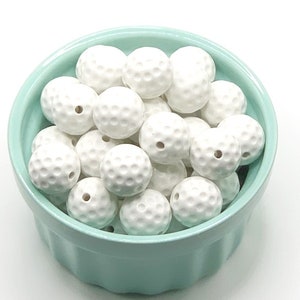 20mm Golf Ball Bubblegum Beads, White Golf Ball