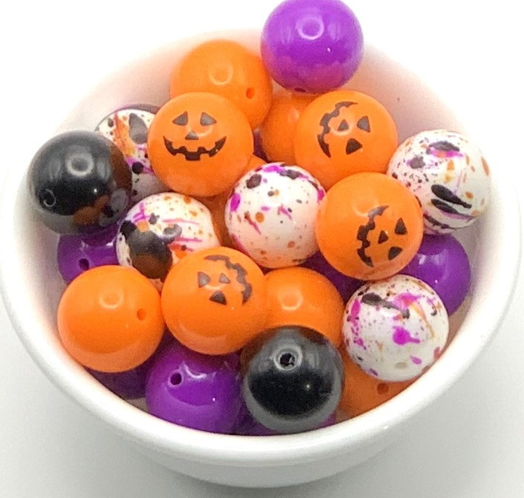20mm Halloween Bubblegum Beads, Halloween Mixed Chunky Beads, Pumpkin