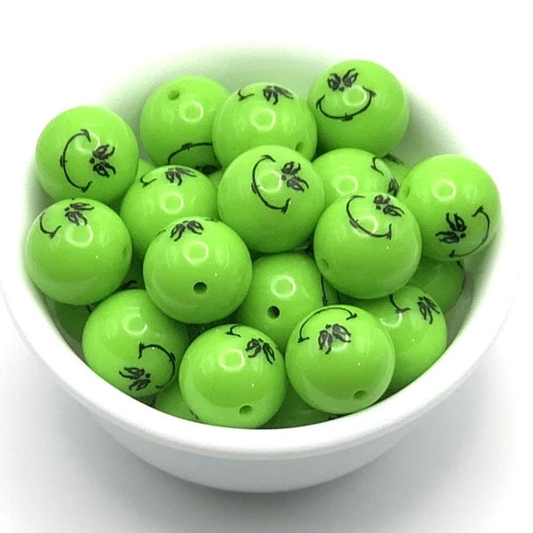 20mm Green Grinning Face Bubblegum Beads