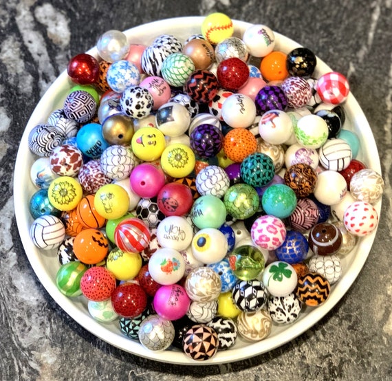baseball 20mm printed bubblegum beads
